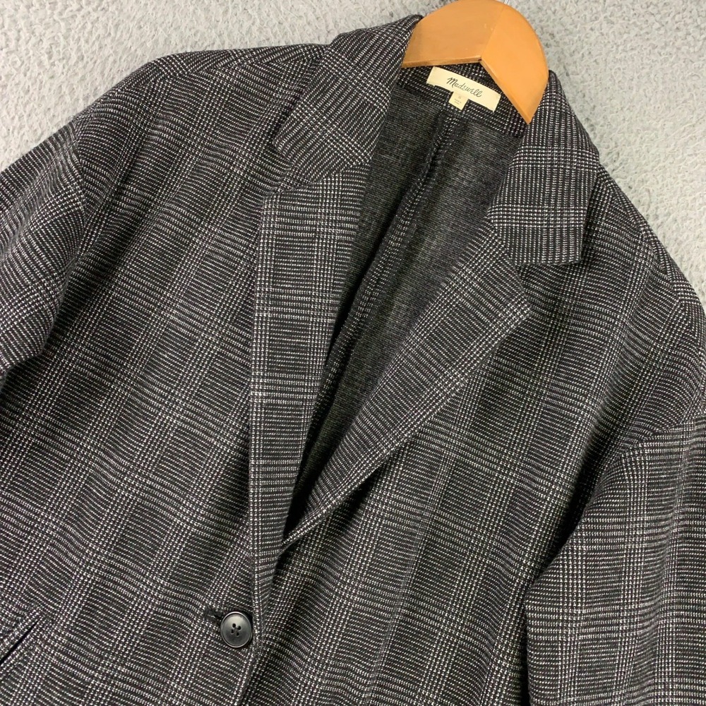 Madewell Glen Plaid Knit Oversized Blazer Womens Small S Black Grey Professional